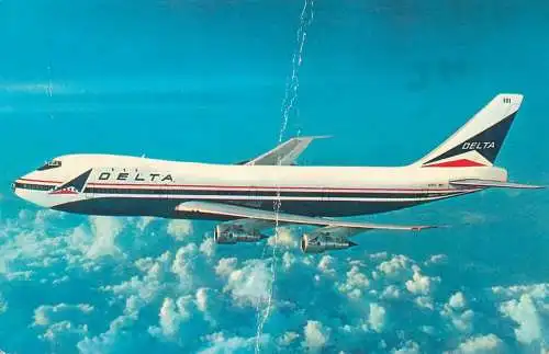 Postcard transportation airplane Fly Delta 747 superjet
