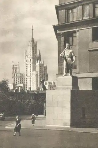 Russia Moscow 1953 Hotel and statue