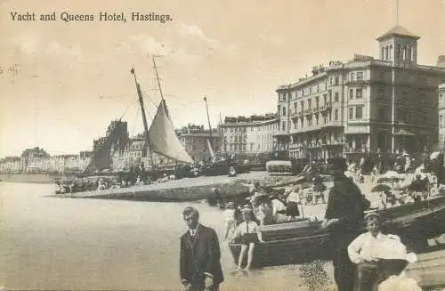 Postcard UK England Hastings 1916 yacht and Queens hotel