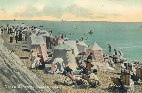 Postcard UK England Folkestone mixed bathing