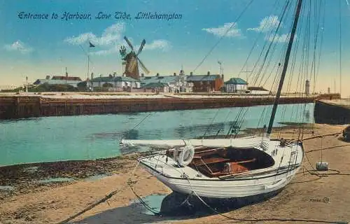 Postcard UK England Littlehampton harbour entrance windmill