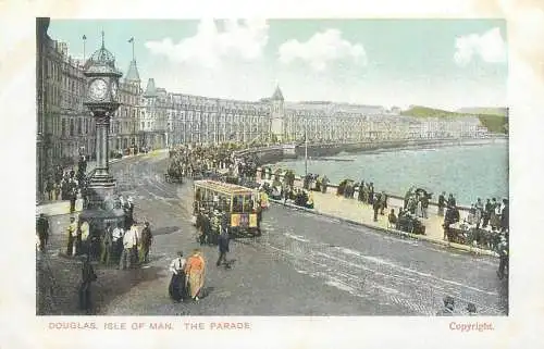 Postcard UK Isle of Man Douglas parade and tram