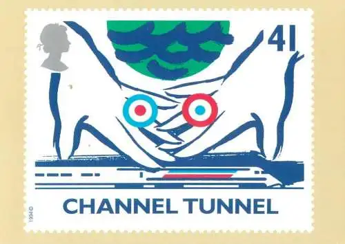 Channel Tunnel (Hands across the Channel) reproduced from a stamp by Jean Paul Cousin
