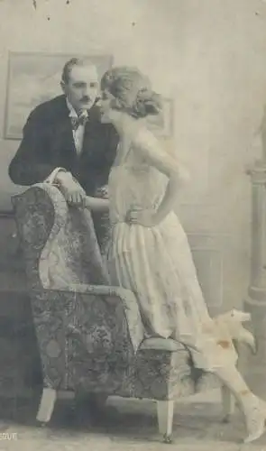 Romantic couple fashion glamor woman vintage photo postcard correspondence Romania Timis