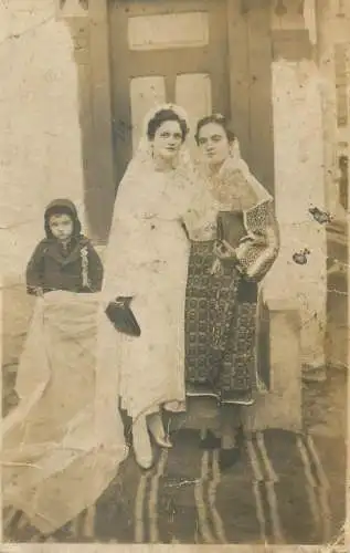Romania vintage wedding photo postcard folk costume bride