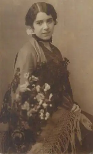 Charming young lady portrait vintage photo postcard fancy coiffure