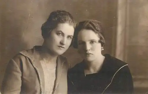 Social history women portrait studio vintage photo postcard soviet atelier