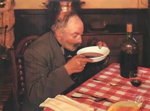 France Apres sa soupe brave cultivateur fait "Chabrot" , ou "Chabrol" , ou "Godaille"