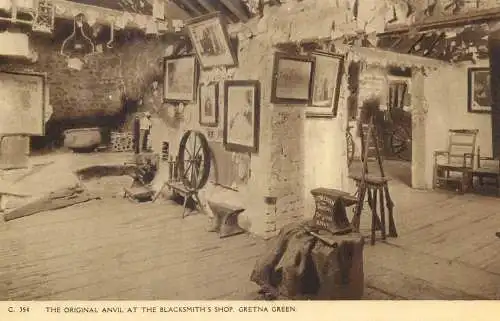 Postcard United Kingdom Scotland Gretna Green anvil at blacksmith shop