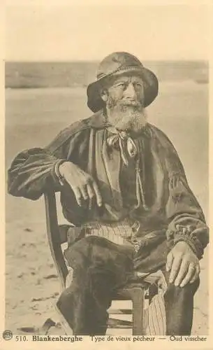 Postcard Belgium Blankenberge fisherman view
