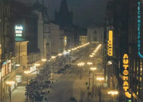 Czech Republic Praha Naprikope street illuminated pedestrian zone night view