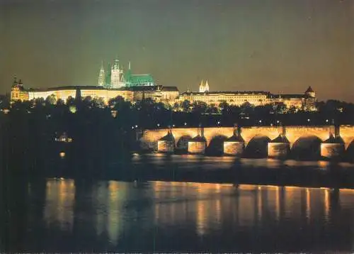 Czech Republic Praha Hradcany Castle & Charles Bridge night view