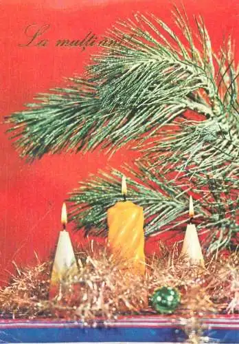 Postcard greetings card holidays Christmas New year Romania candle globe