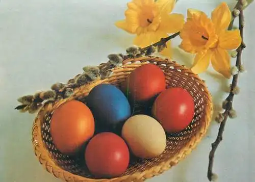 Postcard greetings card holidays Easter celebration Hungary painted eggs