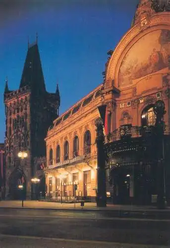 Czech Republic Prague Powder Tower and Municipal House nocturnal view
