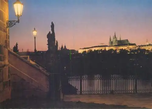 Czech Republic Prague Hradcany Castle & Charles Bridge nocturnal view