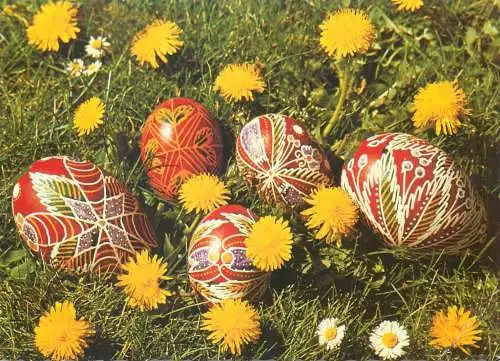 Postcard greetings card holidays Easter celebration Hungary painted eggs