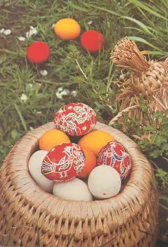 Postcard greetings card holidays Easter celebration Hungary painted eggs