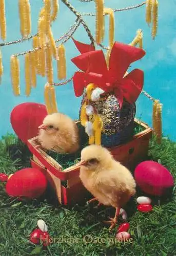 Postcard greetings card holidays Easter celebration Germany chickens eggs