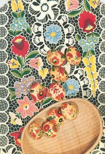 Postcard greetings card holidays Easter celebration Hungary painted eggs 1982