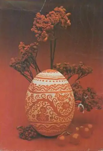 Postcard greetings card holidays Easter celebration Hungary painted eggs 1981