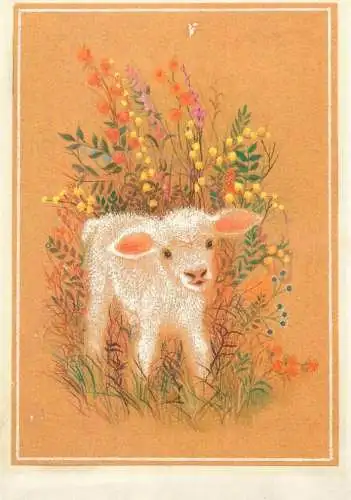Postcard greetings card holidays Easter celebration Hungary lamb and flowers 1993