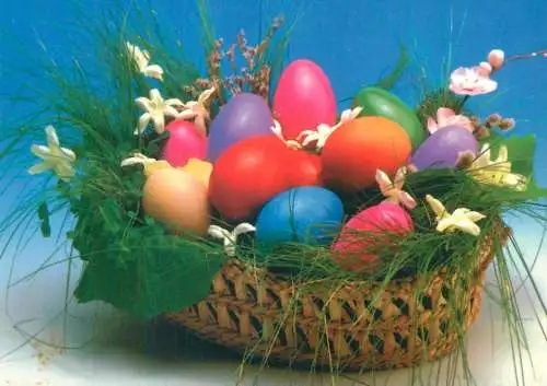 Postcard greetings card holidays Easter celebration Romania painted eggs