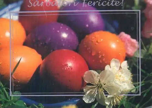 Postcard greetings card holidays Easter celebration Romania painted eggs 1998