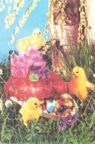 Postcard greetings card holidays Easter celebration Romania chicken and egg