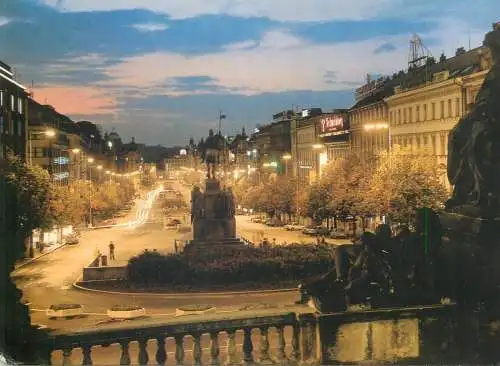 Czech Republic Prague Wenceslas Square illuminated night view