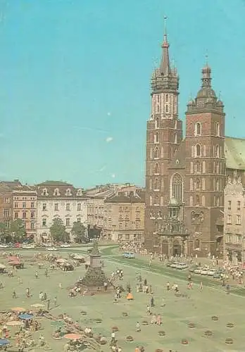 Poland Krakow Main Square St Mary's Church & Monument to Adam Mickiewicz