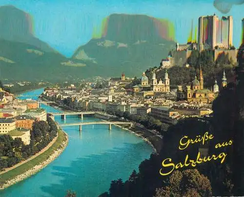 Austria Grusse aus Salzburg cityscape & river panorama