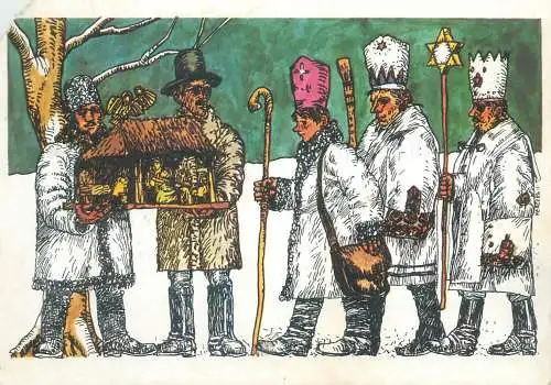 Postcard greetings card Christmas and New Year Hungary 1987 traditional costume