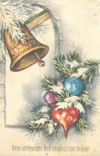 Postcard greetings card Christmas and New Year Austria globe and bell