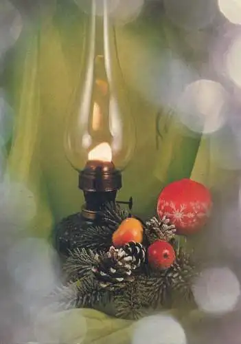Postcard greetings card Christmas and New Year Hungary 1982 Budapest lamp cone