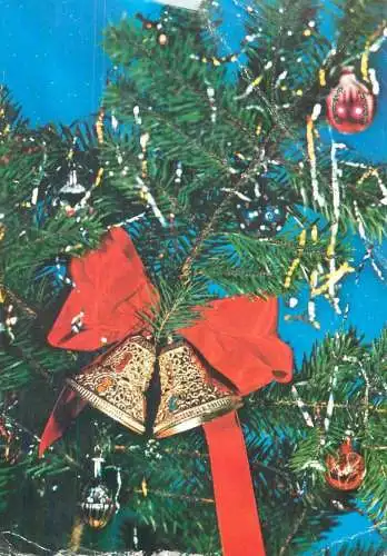 Postcard greetings card Christmas and New Year Romania 1967 bells and globe