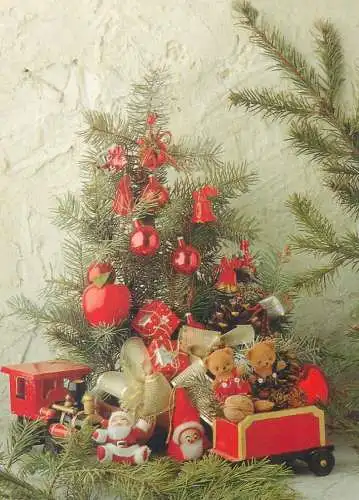 Postcard greetings card Christmas and New Year toys and joy