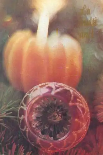 Postcard greetings card Christmas and New Year Romania candles globe