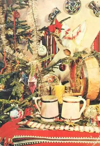 Postcard greetings card Christmas and New Year Romania candles globe traditions 1975