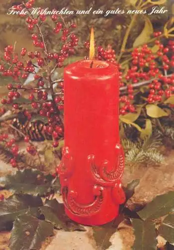 Postcard greetings card Christmas and New Year Hungary candle pine cone