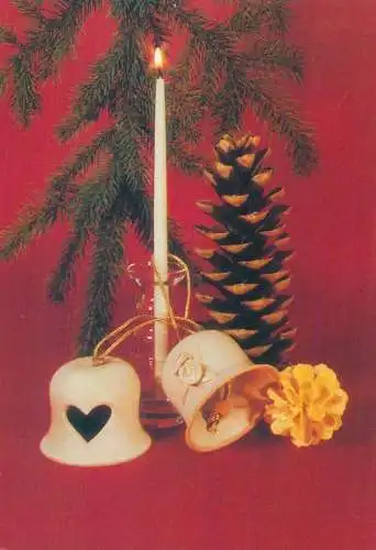 Postcard greetings card Christmas and New Year Hungary candle pine cone