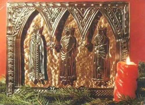 Postcard greetings card Christmas and New Year Hungary candle kings queens box