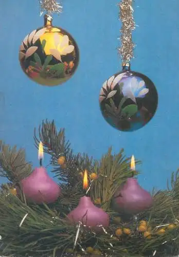 Postcard greetings card Christmas and New Year Hungary 1986 globe candle