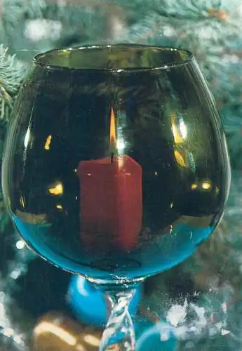 Postcard greetings card Christmas and New Year Hungary candle glass