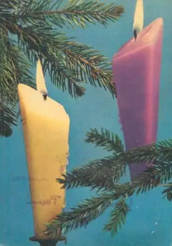 Postcard greetings card Christmas and New Year Hungary candles 1966