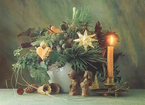 Postcard greetings card Christmas and New Year Hungary angel candle basket