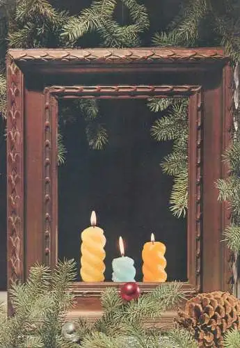 Postcard greetings card Christmas and New Year Hungary pine cone candle and frame