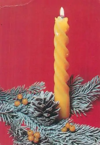Postcard greetings card Christmas and New Year Hungary 1980 candle pine cone