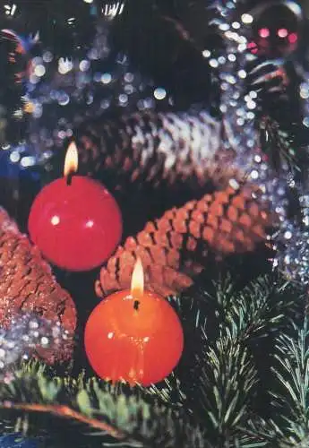 Postcard greetings card Christmas and New Year Hungary 1982 candle pine cone