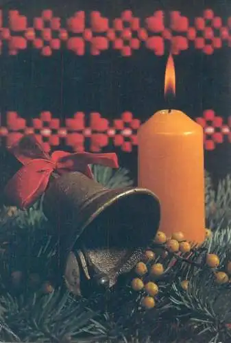 Postcard greetings card Christmas and New Year Hungary candle bell traditional imprint